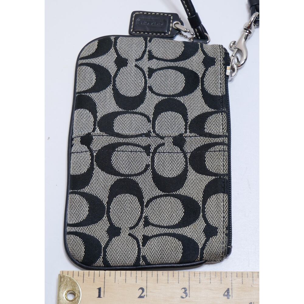 COACH VINTAGE SIGNATURE SMALL ACCESSORY POUCH ZIP WRISTLET CANVAS BLACK GREY - Picture 10 of 10